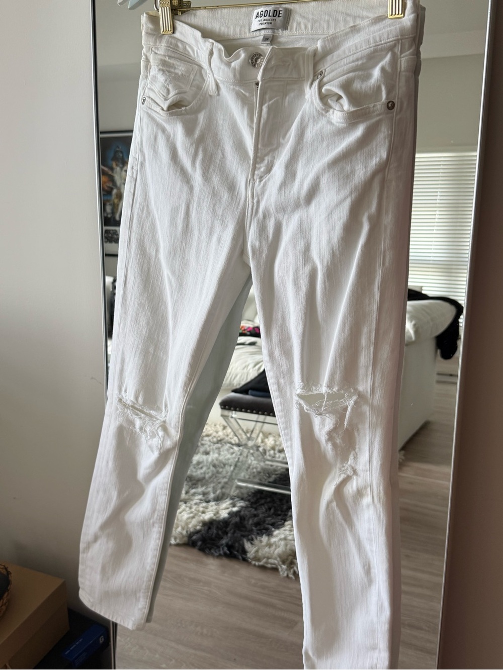 AGOLDE Women's White Distressed  Jeans